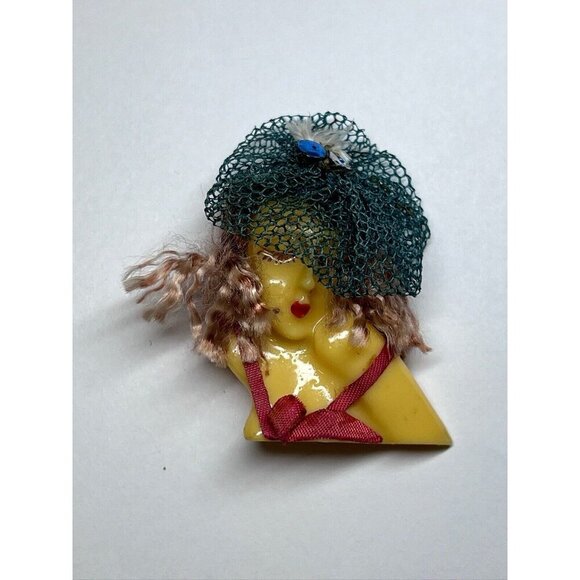 Vintage Handcrafted 80's Lady Pin Brooch - Picture 2 of 6